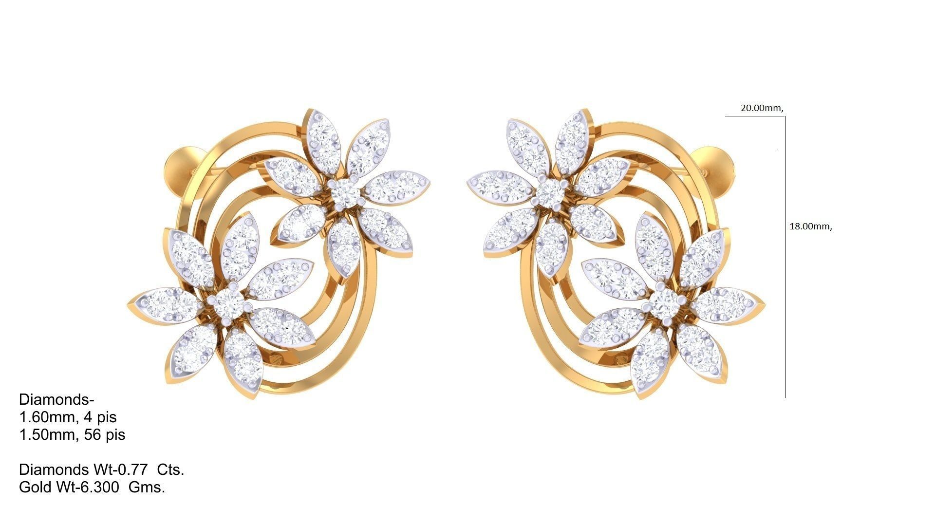  Women studs Earrings 3dm stl 3mf obj glb gltf mtl render detail 3D print model_5