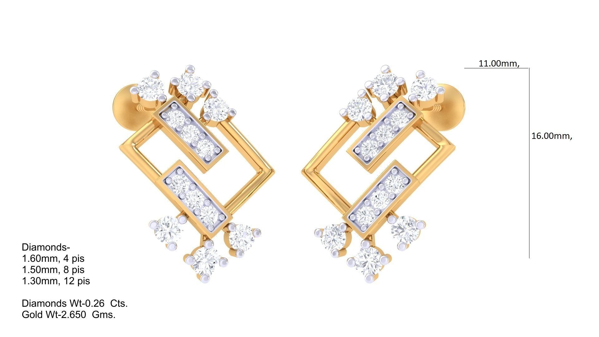  Women studs Earrings 3dm stl 3mf obj glb gltf mtl render detail 3D print model_4