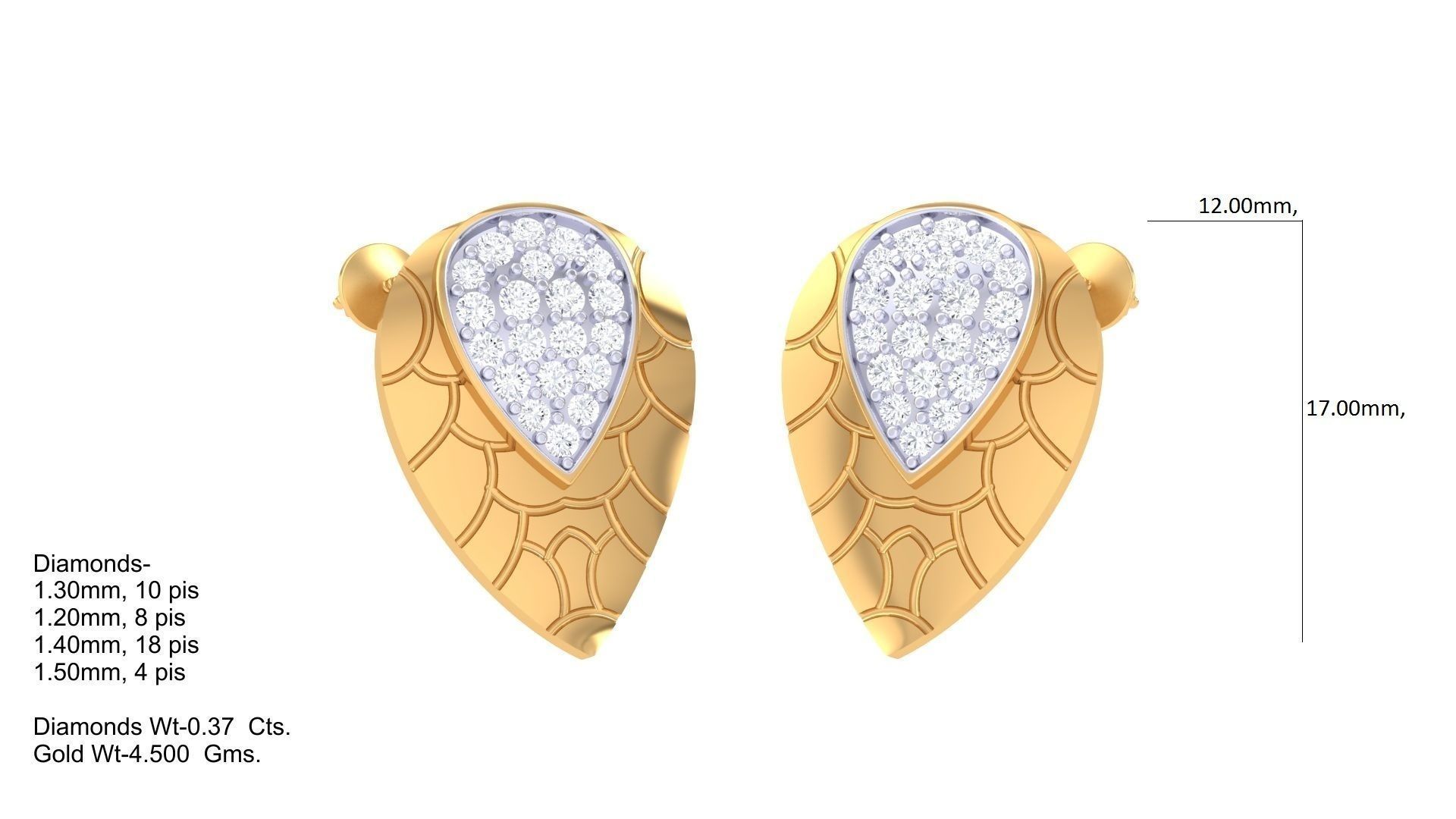  Leaf Women studs Earrings 3dm stl 3mf obj glb gltf mtl render  3D print model_5