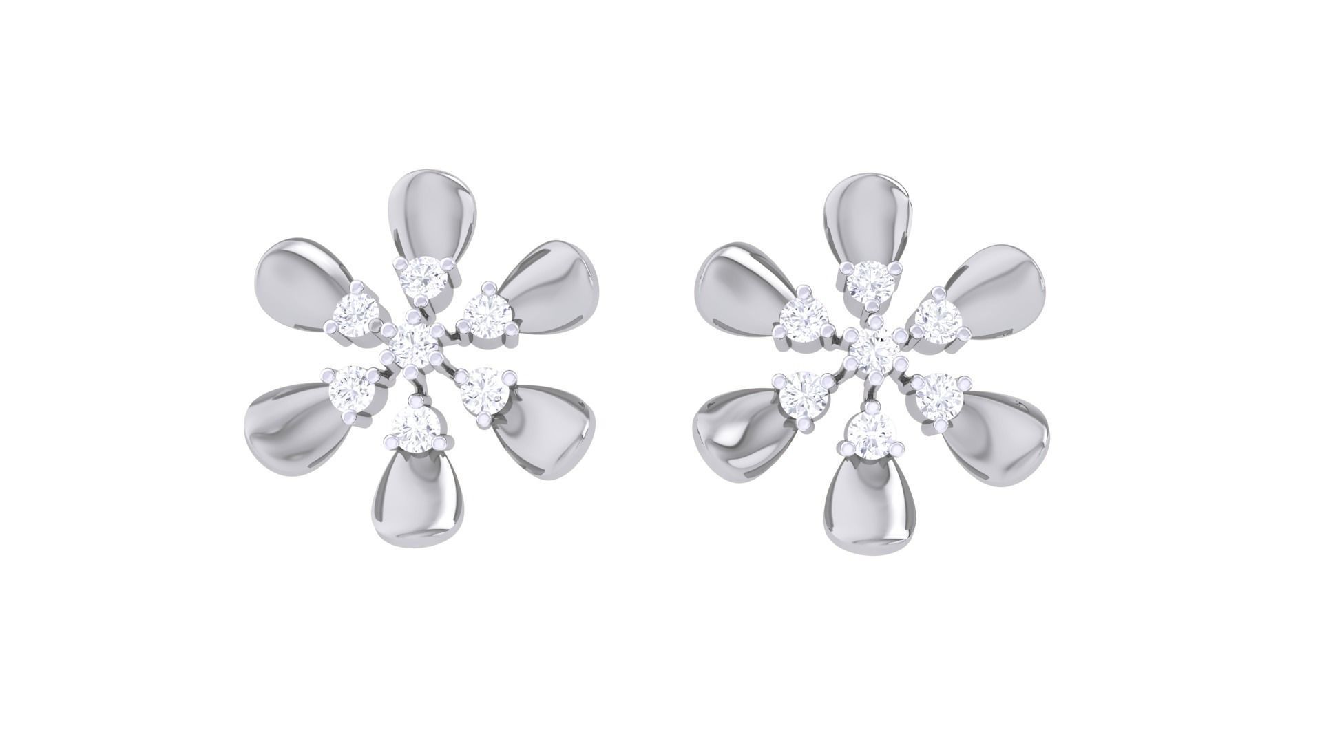 Flower Women studs Earrings 3dm stl 3mf obj glb gltf mtl render 3D print model_5