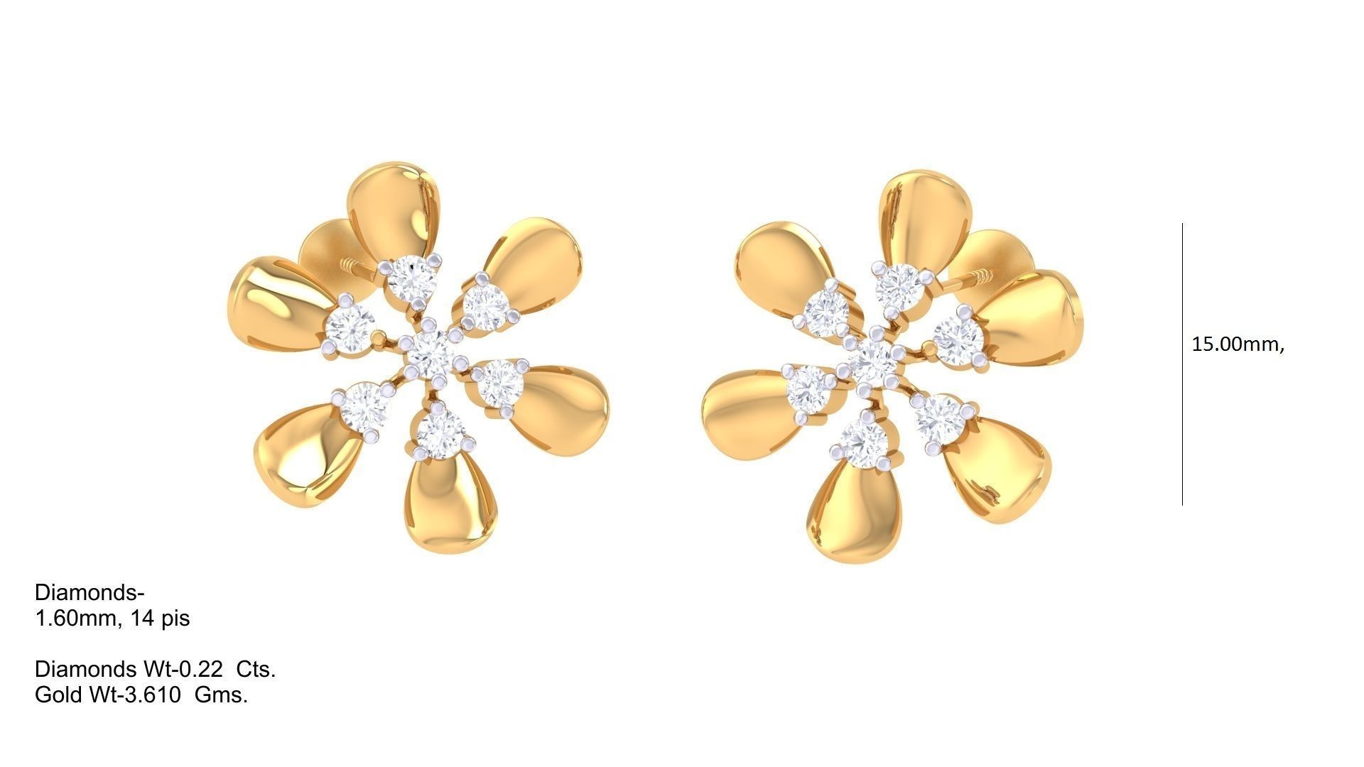 Flower Women studs Earrings 3dm stl 3mf obj glb gltf mtl render 3D print model_4