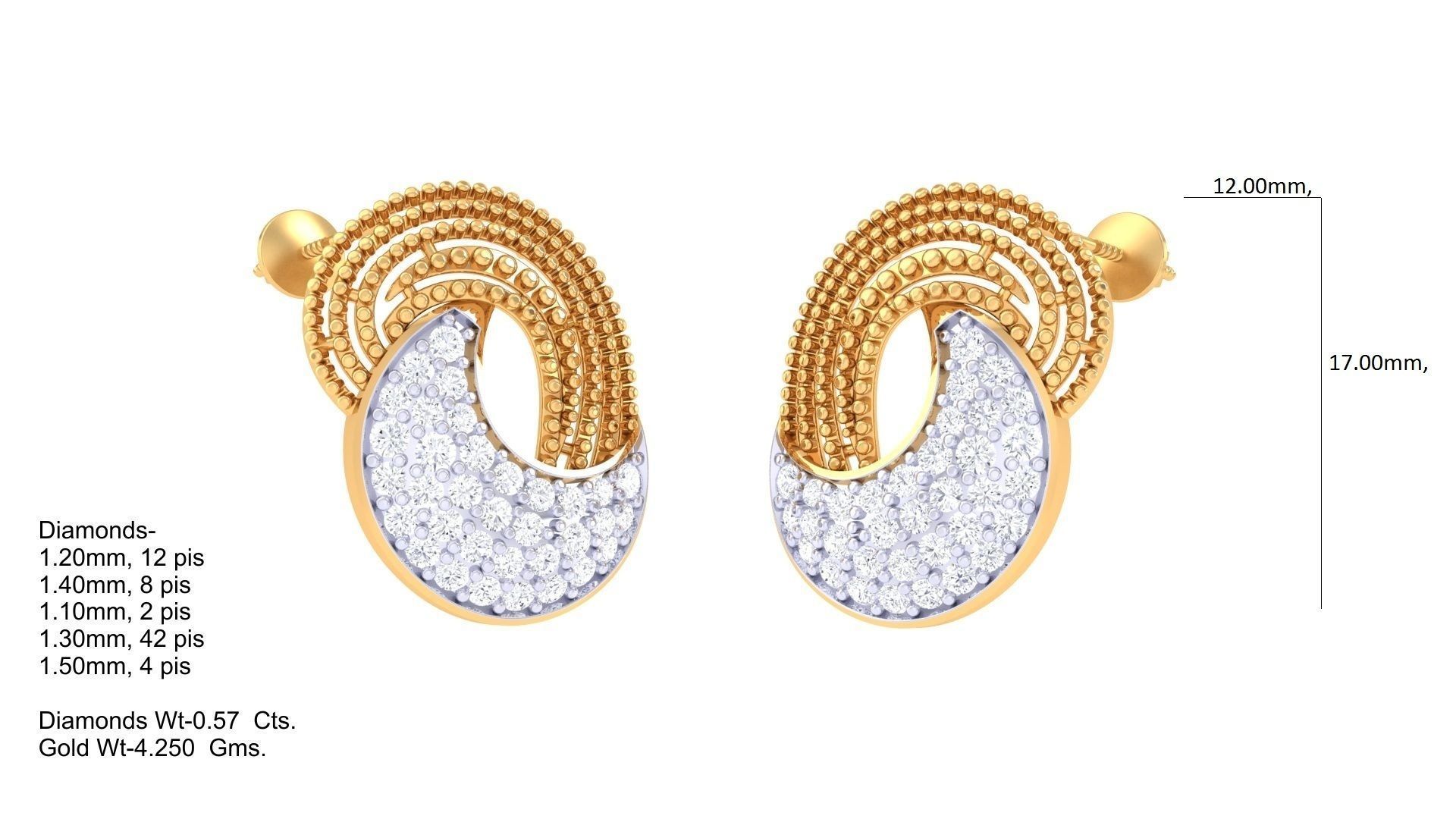 Women studs Earrings 3dm stl 3mf obj glb gltf mtl render detail 3D print model_4