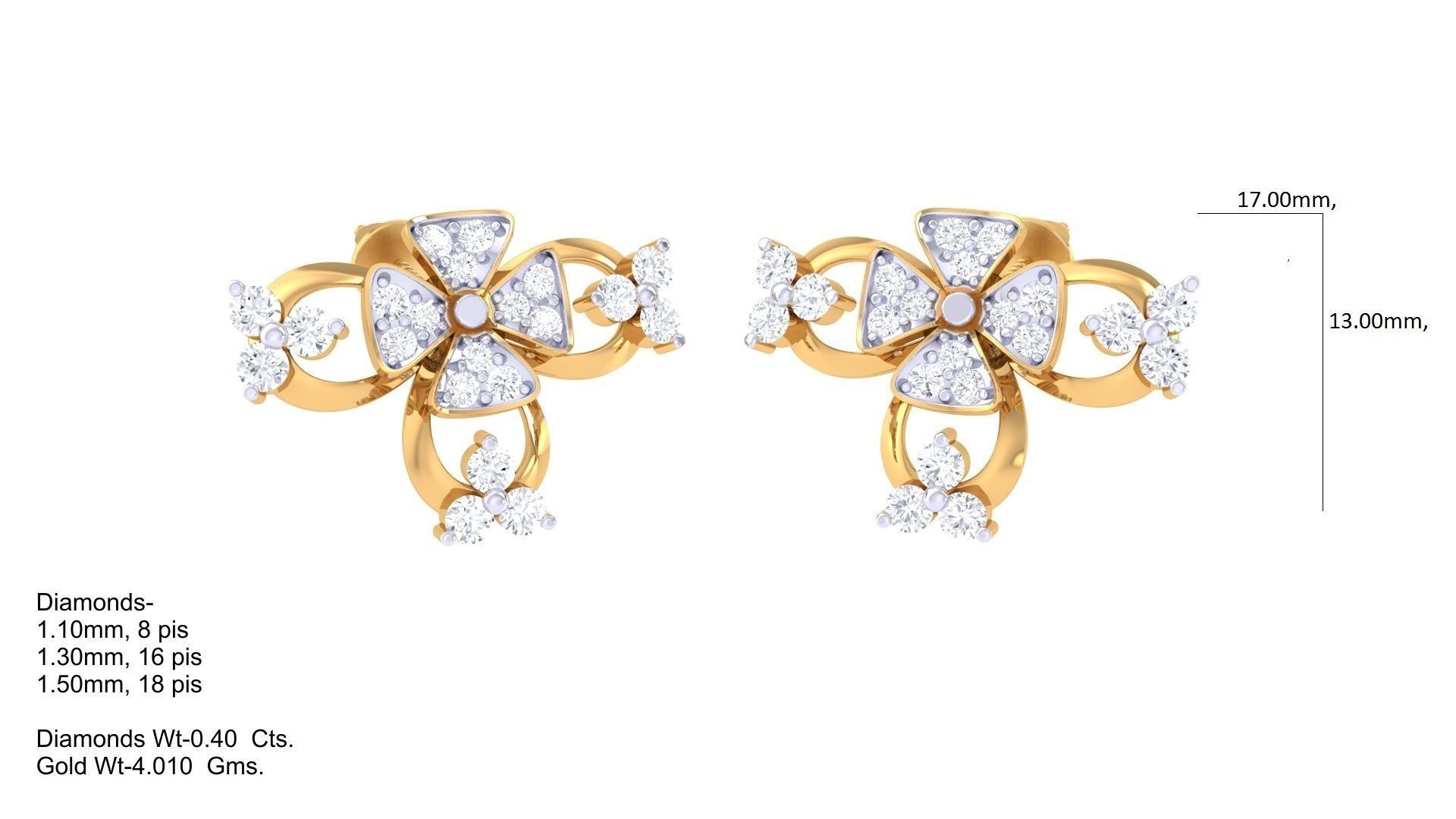 Women studs Earrings 3dm stl 3mf obj glb gltf mtl render detail 3D print model_4