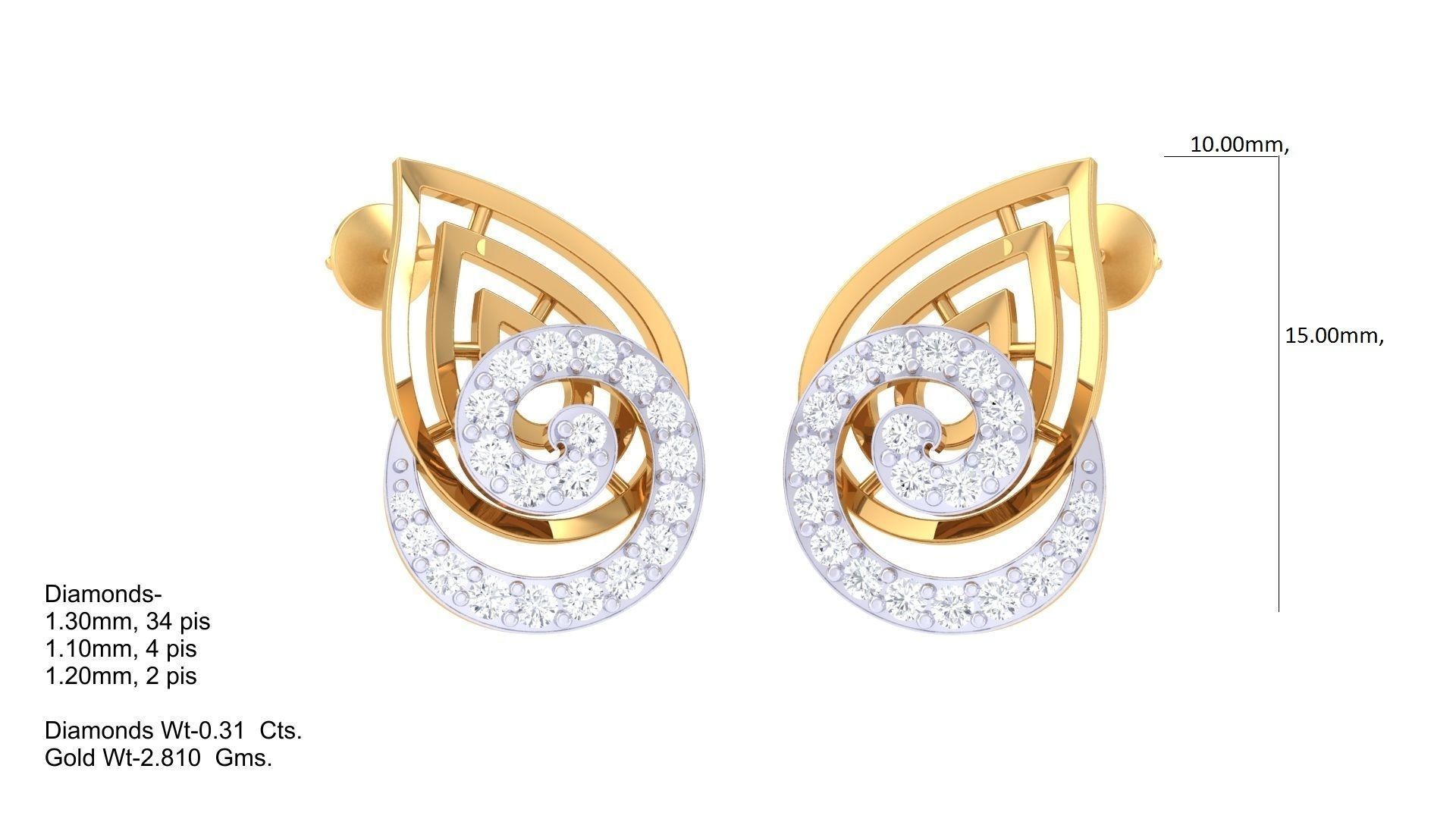  Women studs Earrings 3dm stl 3mf obj glb gltf mtl render detail 3D print model_4