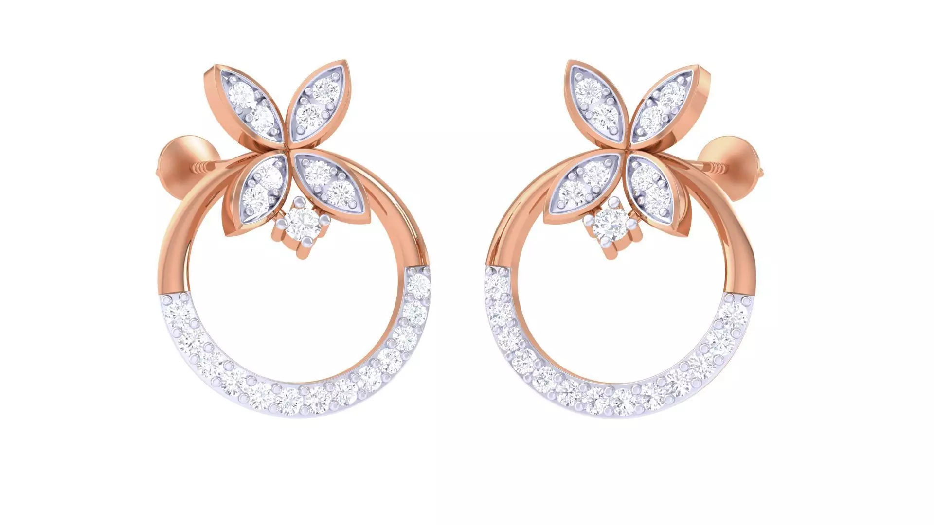 Flower Women studs Earrings 3dm stl 3mf obj glb gltf mtl render 3D print model_0