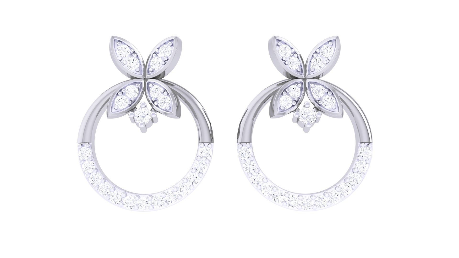 Flower Women studs Earrings 3dm stl 3mf obj glb gltf mtl render 3D print model_6