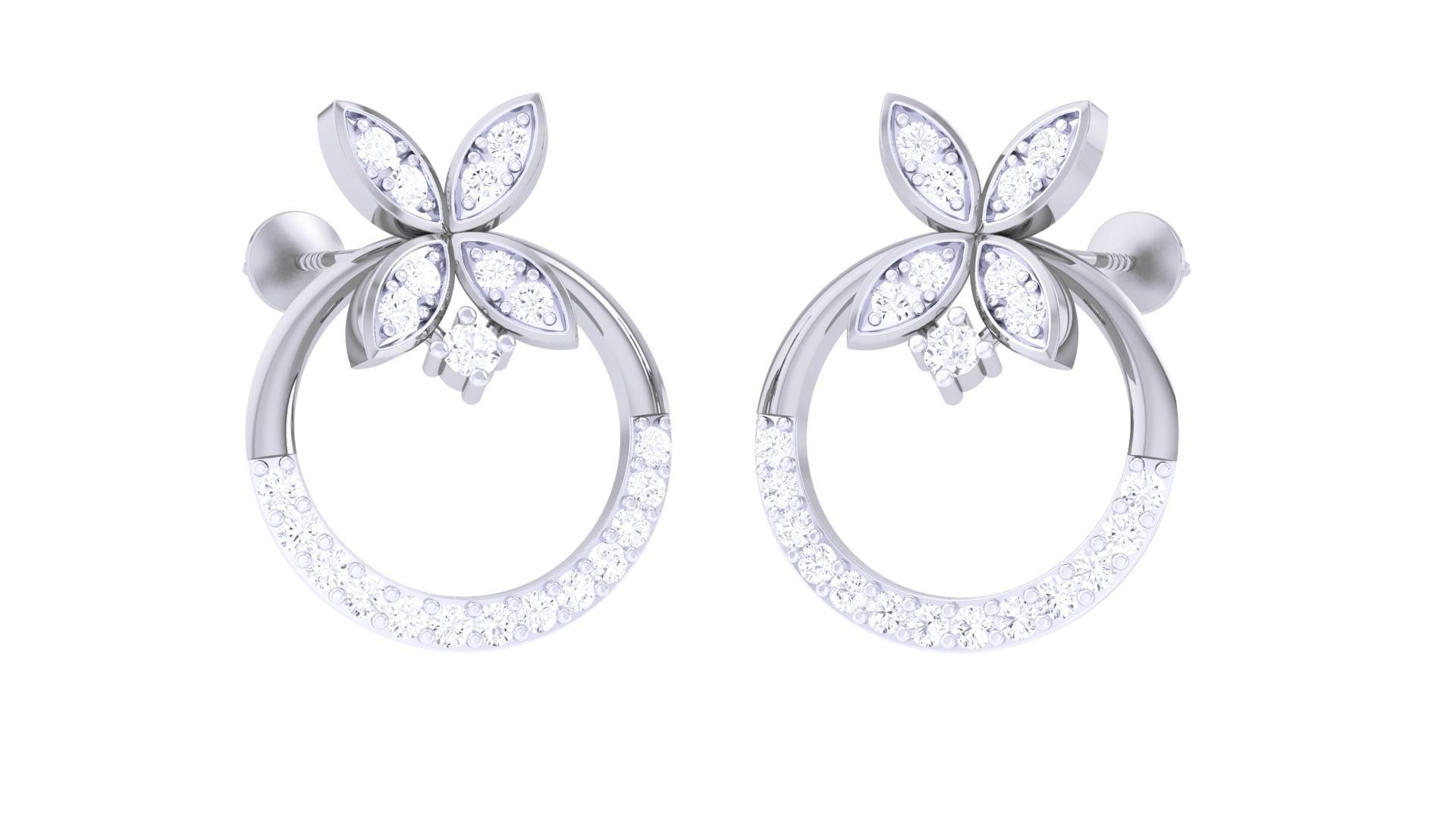 Flower Women studs Earrings 3dm stl 3mf obj glb gltf mtl render 3D print model_1