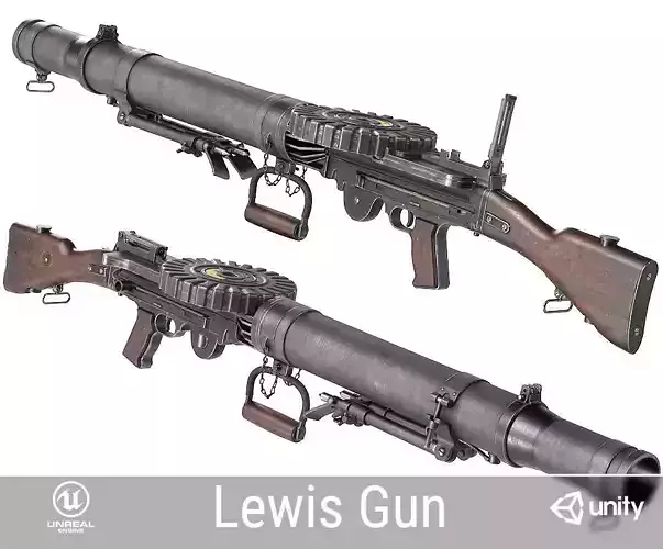 PBR British Lewis Machine Gun Low-poly 3D model