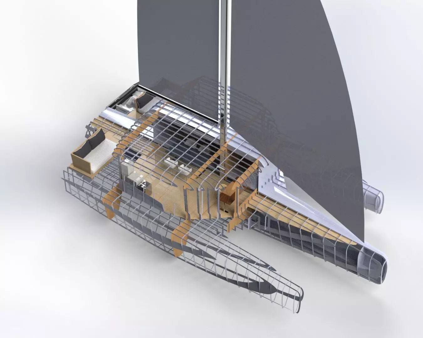 Trimaran yacht 3D model_0