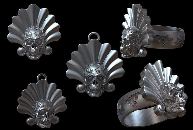 PENDANT AND RING SHELL SKULL 3D print model