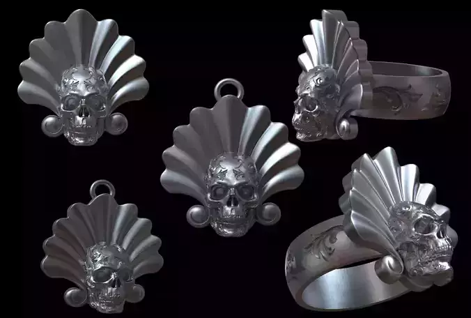 PENDANT AND RING SHELL SKULL