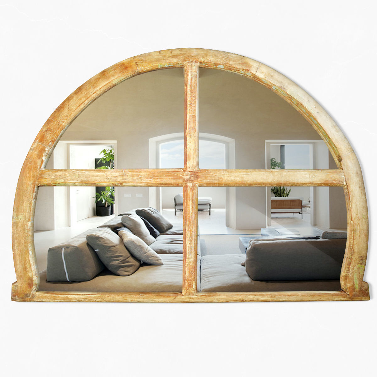 Vintage Arched Window Mirror 3D model_1