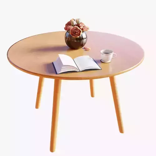 Wooden Table with Coffee Mug Flowers and Book