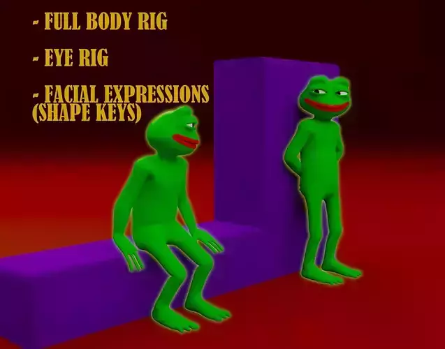 Pepe the Frog Full Body Rigged Character Low-poly 3D model