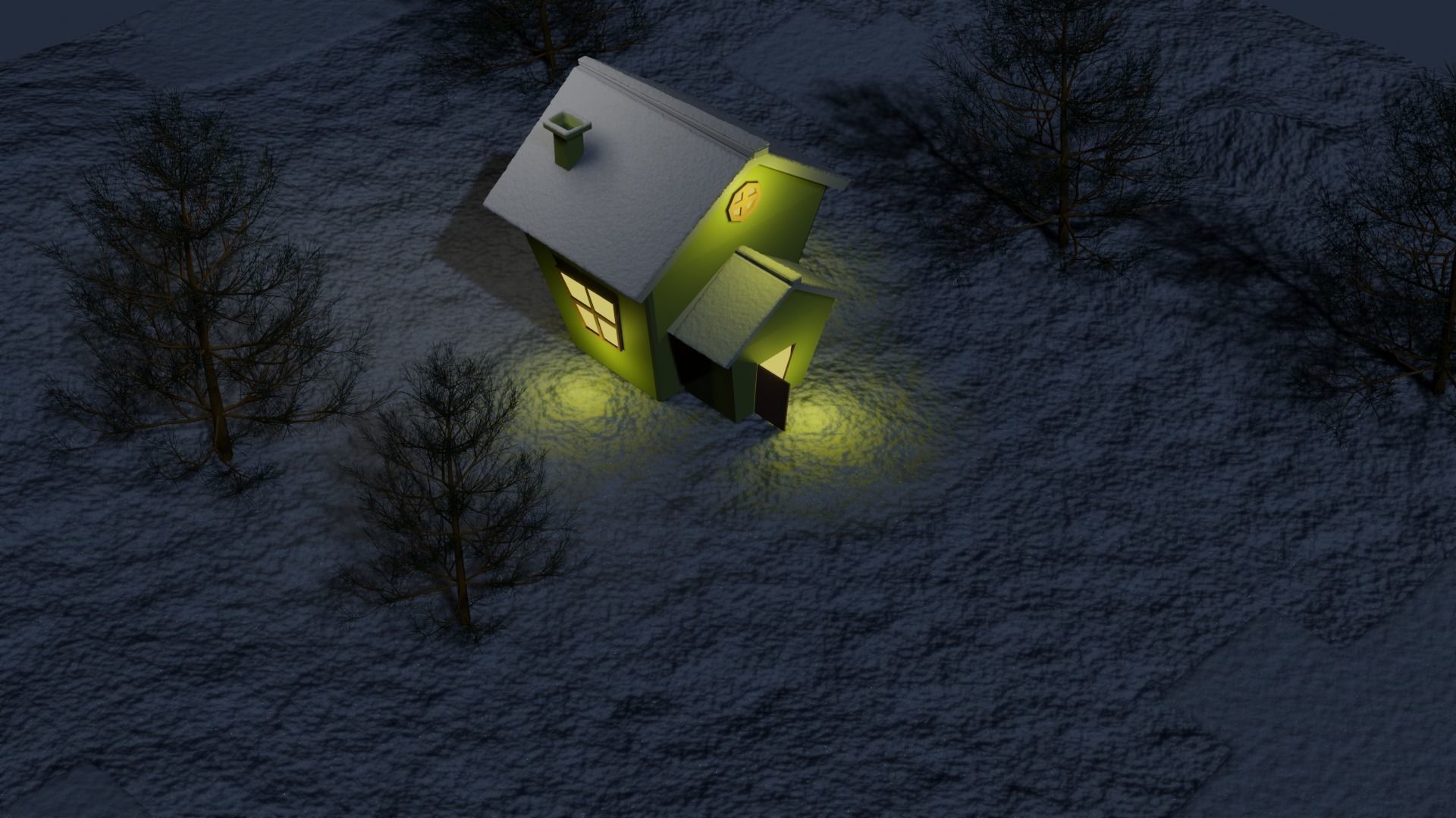 Snowfall in winter time on snow house Low-poly 3D model_7