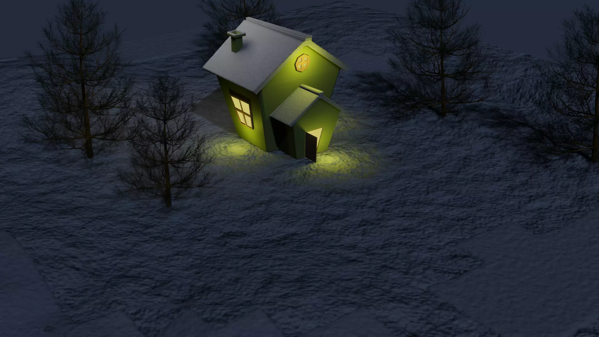 Snowfall in winter time on snow house Low-poly 3D model_2