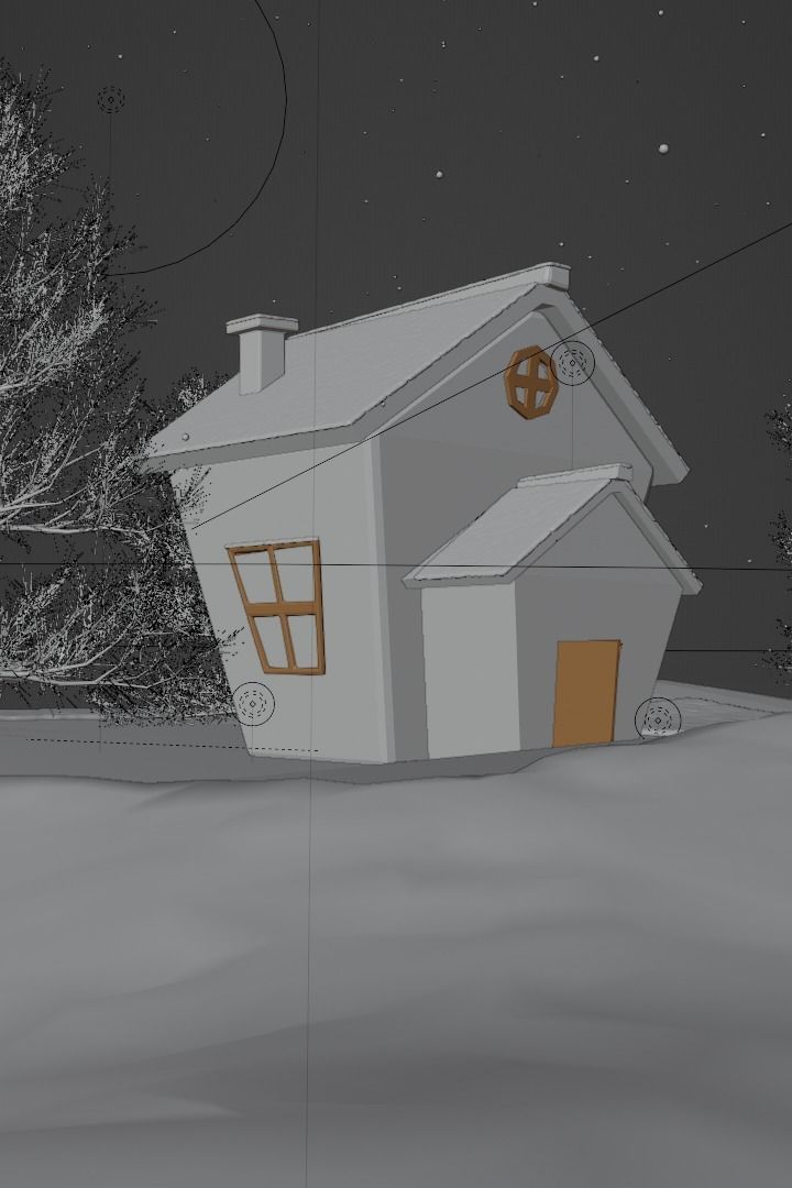 Snowfall in winter time on snow house Low-poly 3D model_5