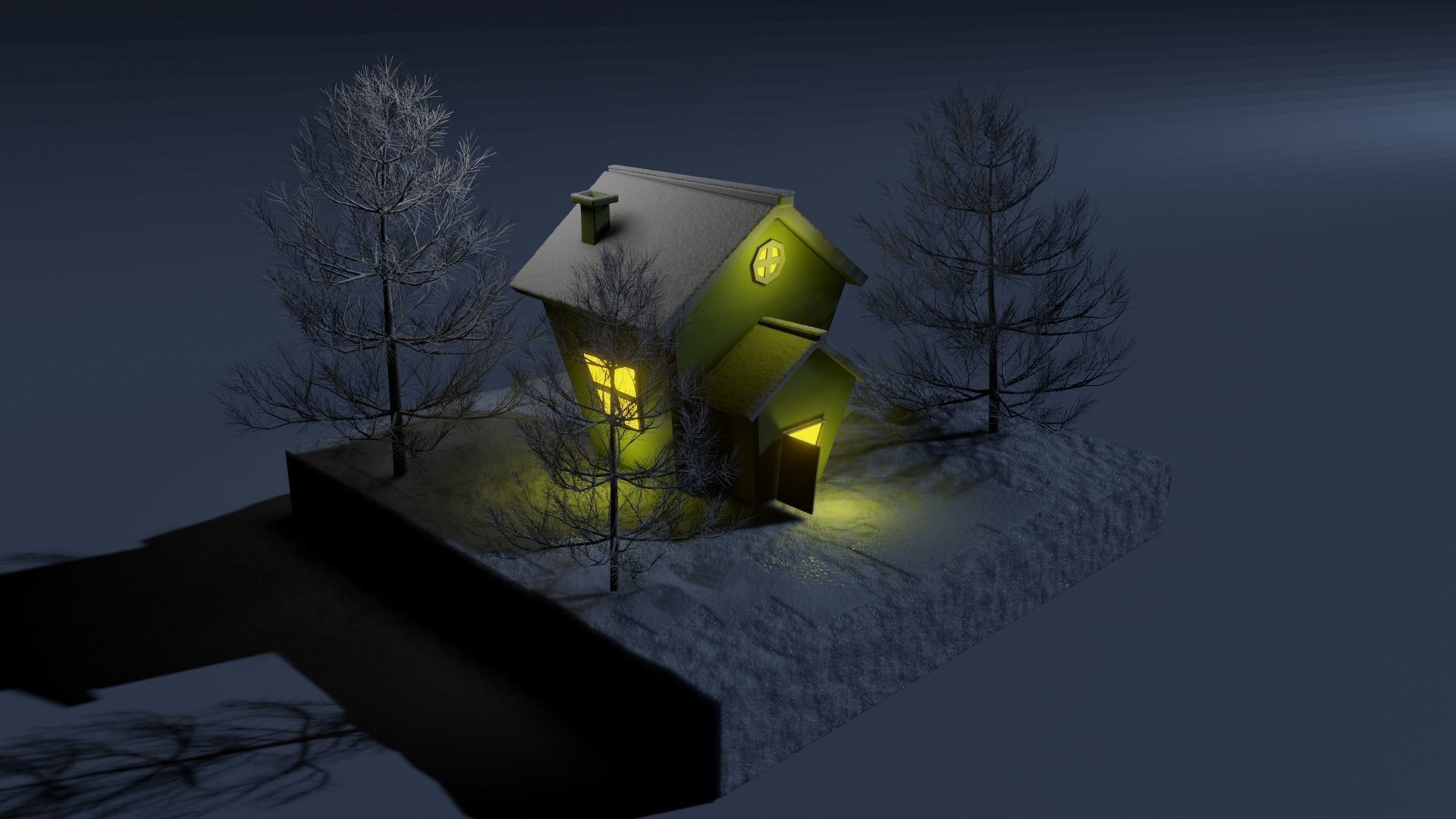 Snowfall in winter time on snow house Low-poly 3D model_3