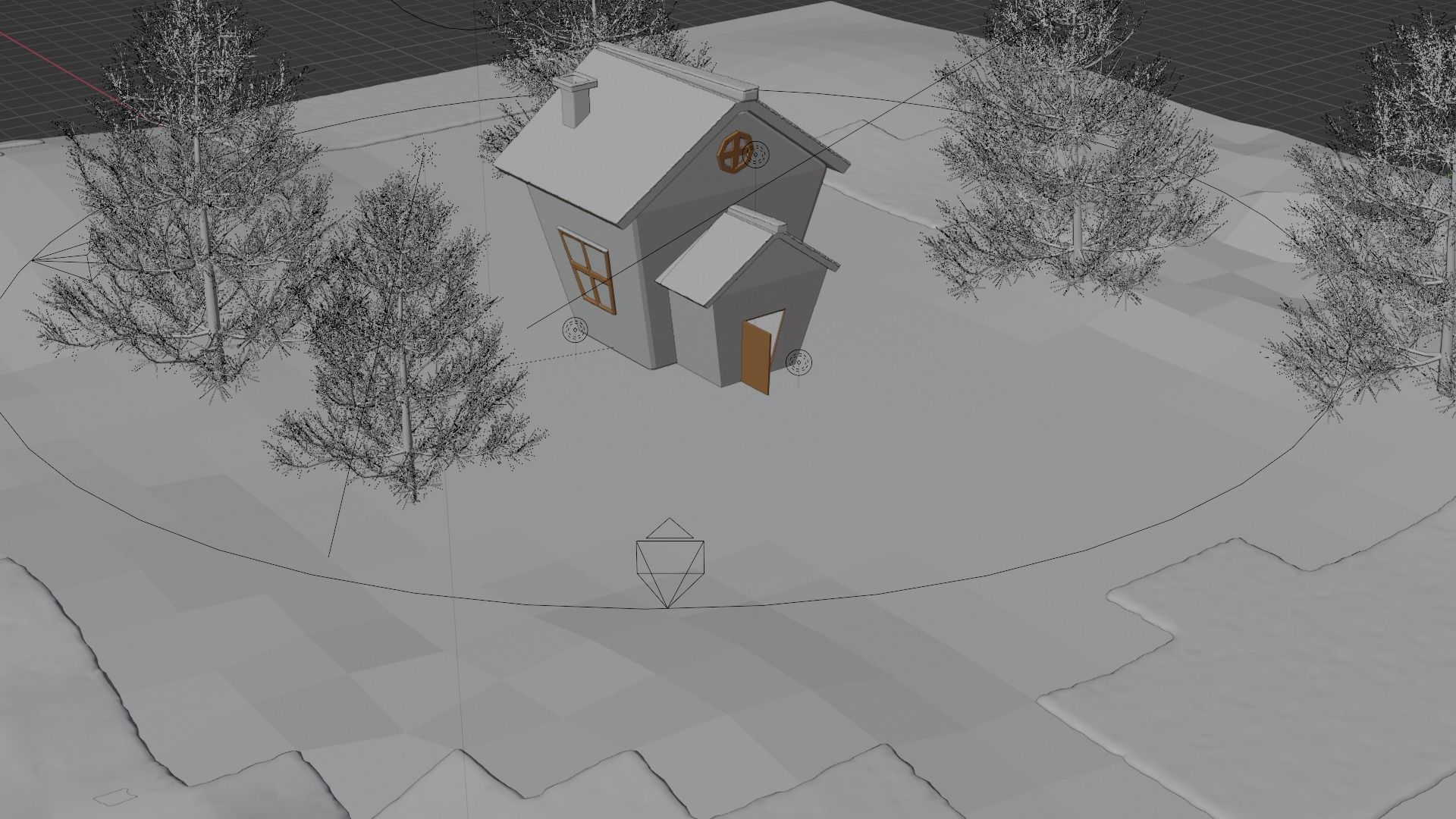 Snowfall in winter time on snow house Low-poly 3D model_8