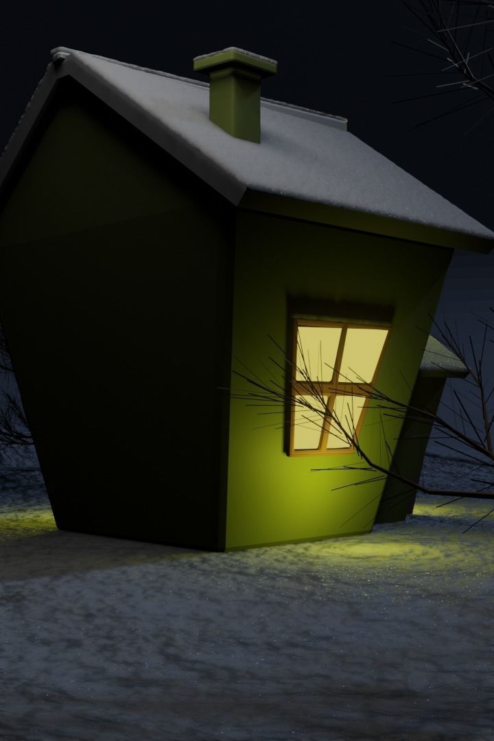 Snowfall in winter time on snow house Low-poly 3D model_4