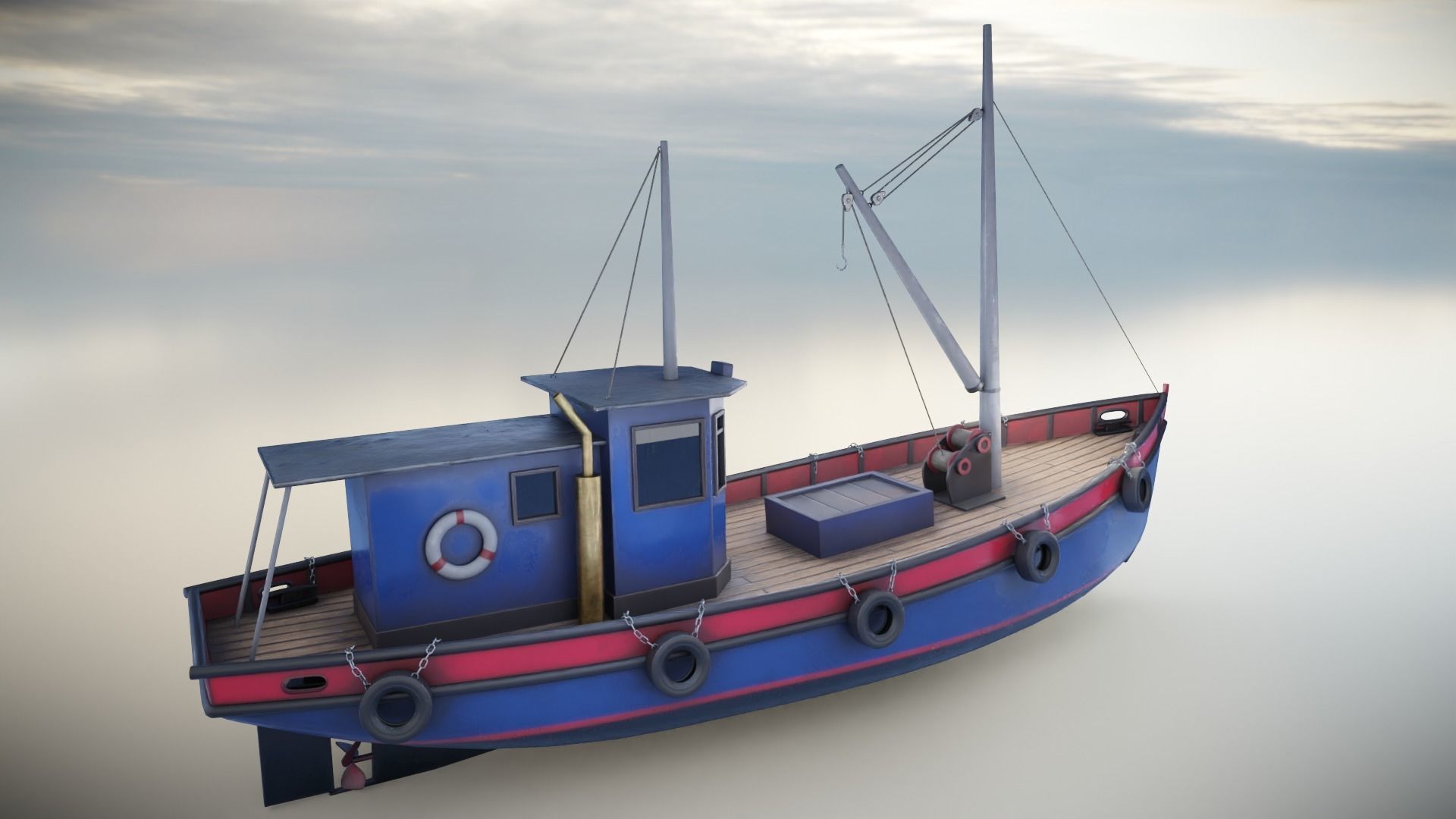 Fishing Boat Low-poly 3D model_3