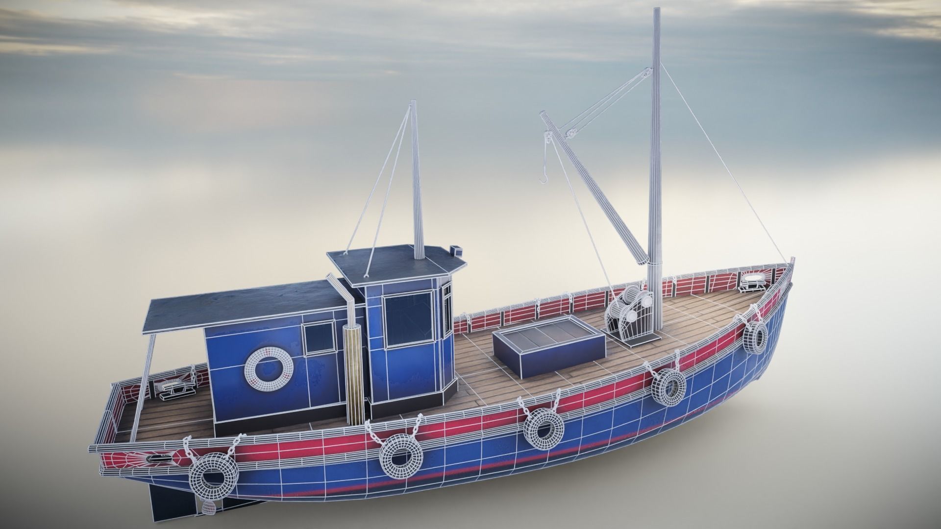 Fishing Boat Low-poly 3D model_9