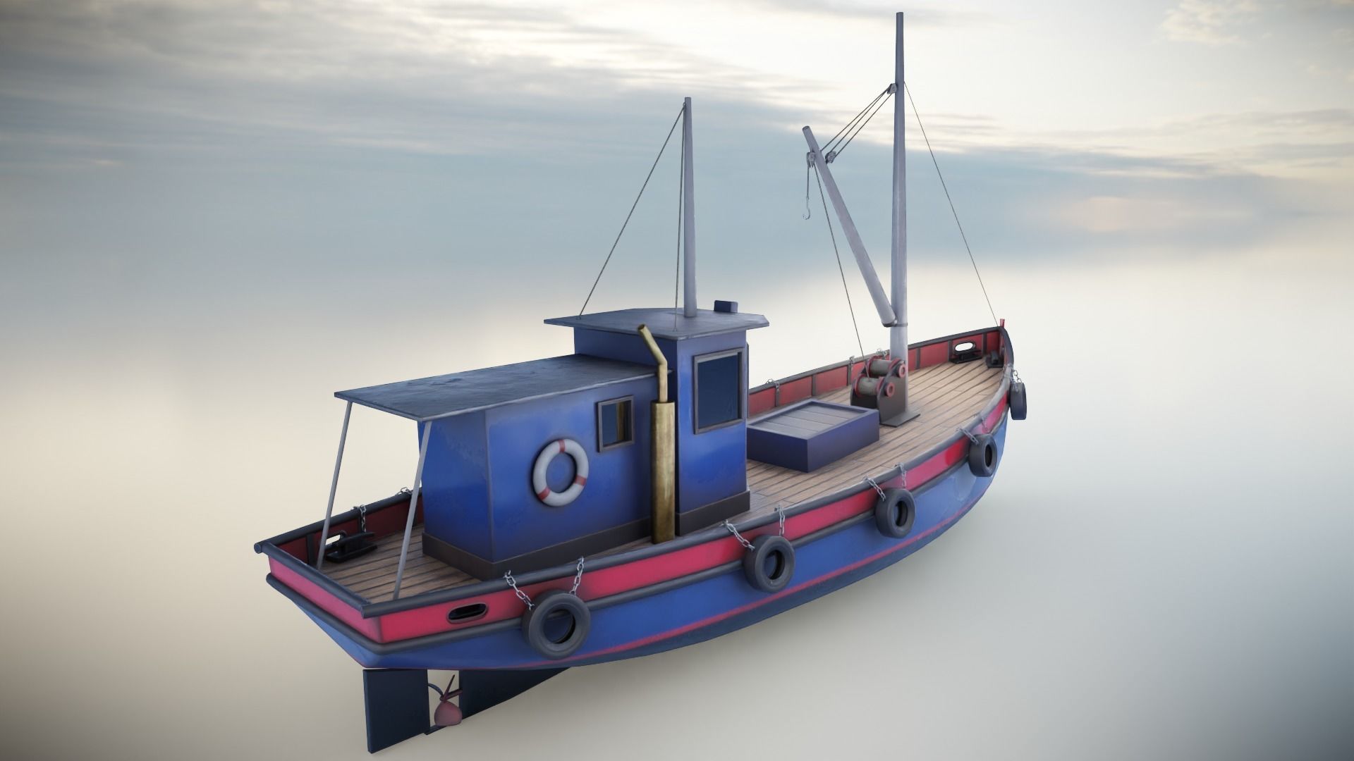 Fishing Boat Low-poly 3D model_5