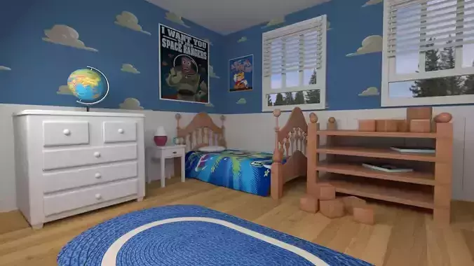 3D Cartoon bedroom environment from Toy Story 3D model Low-poly 3D model