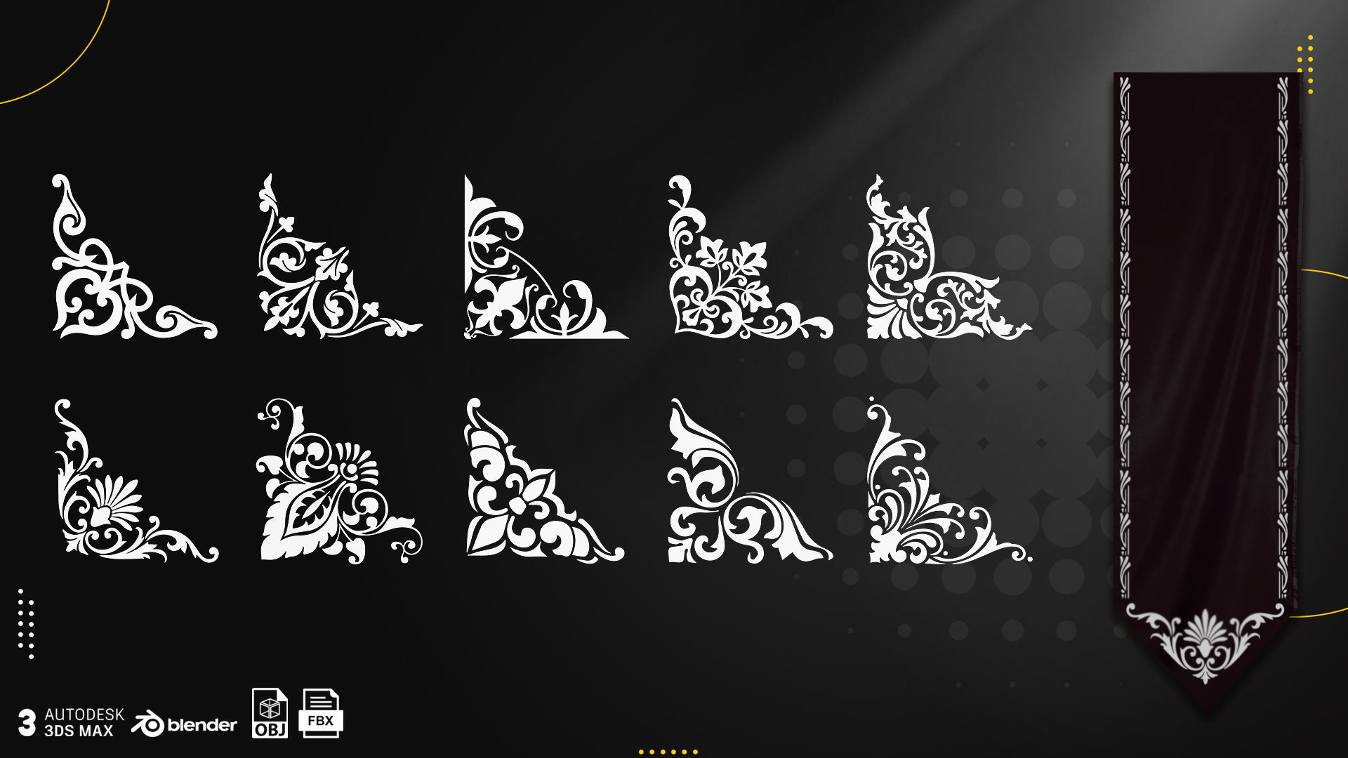 Linear Corner Texture 300 Ornamental and linear corner patter Alpha VR / AR / low ...