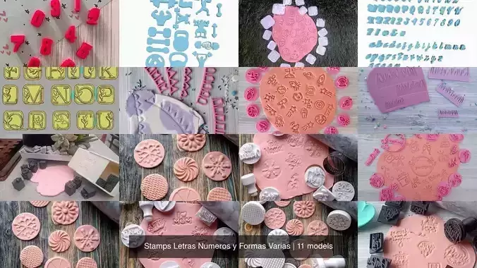 Stamps Letras Numeros y Formas Varias 3D Model Collection