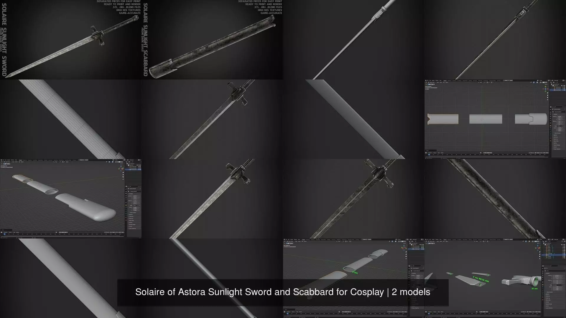 Solaire of Astora Sunlight Sword and Scabbard for Cosplay 3D Model Collection_3