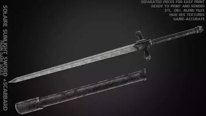 Solaire of Astora Sunlight Sword and Scabbard for Cosplay 3D Model Collection