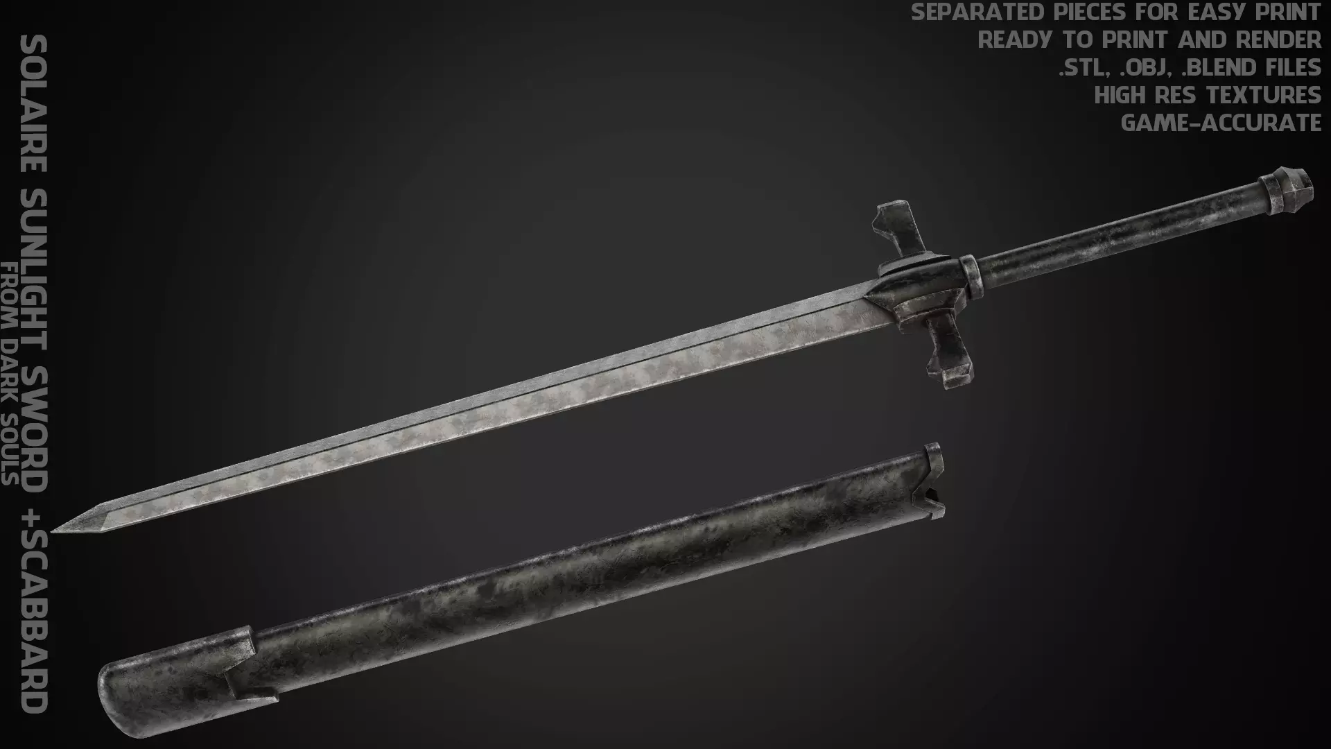 Solaire of Astora Sunlight Sword and Scabbard for Cosplay 3D Model Collection_0