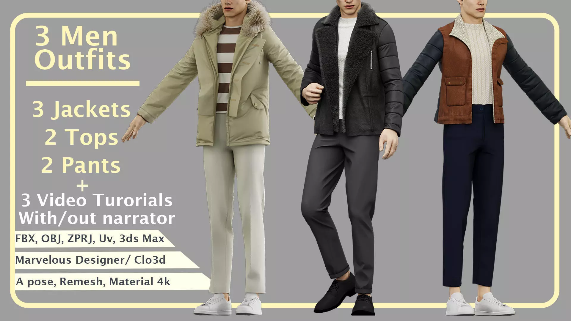 Men Outfit with Marvelous PLUS Video tutorial 3D model_0