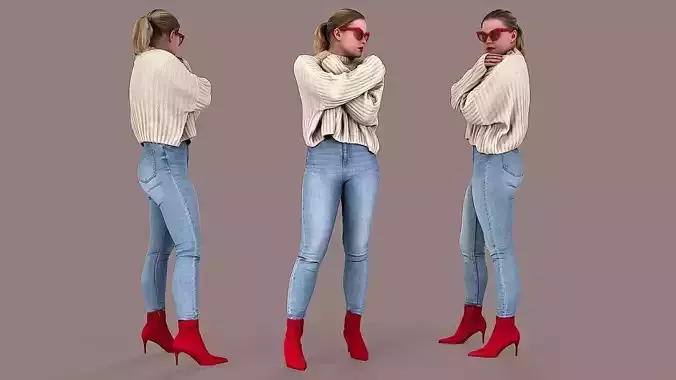 Chilly Days Vibrant Chic Standing Girl 3D model