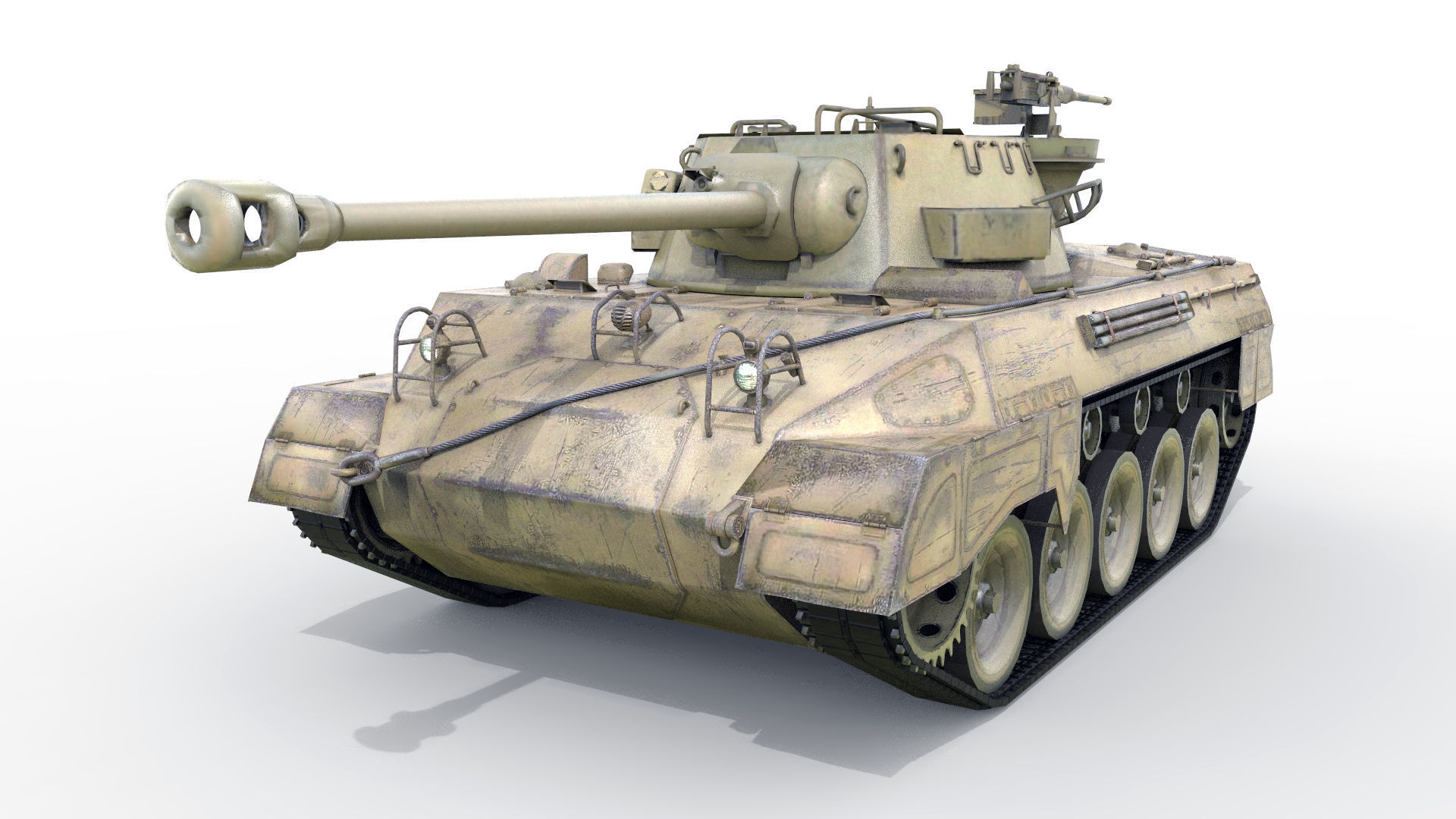 Battle Tank M18 Hellcat Low-poly 3D model_10