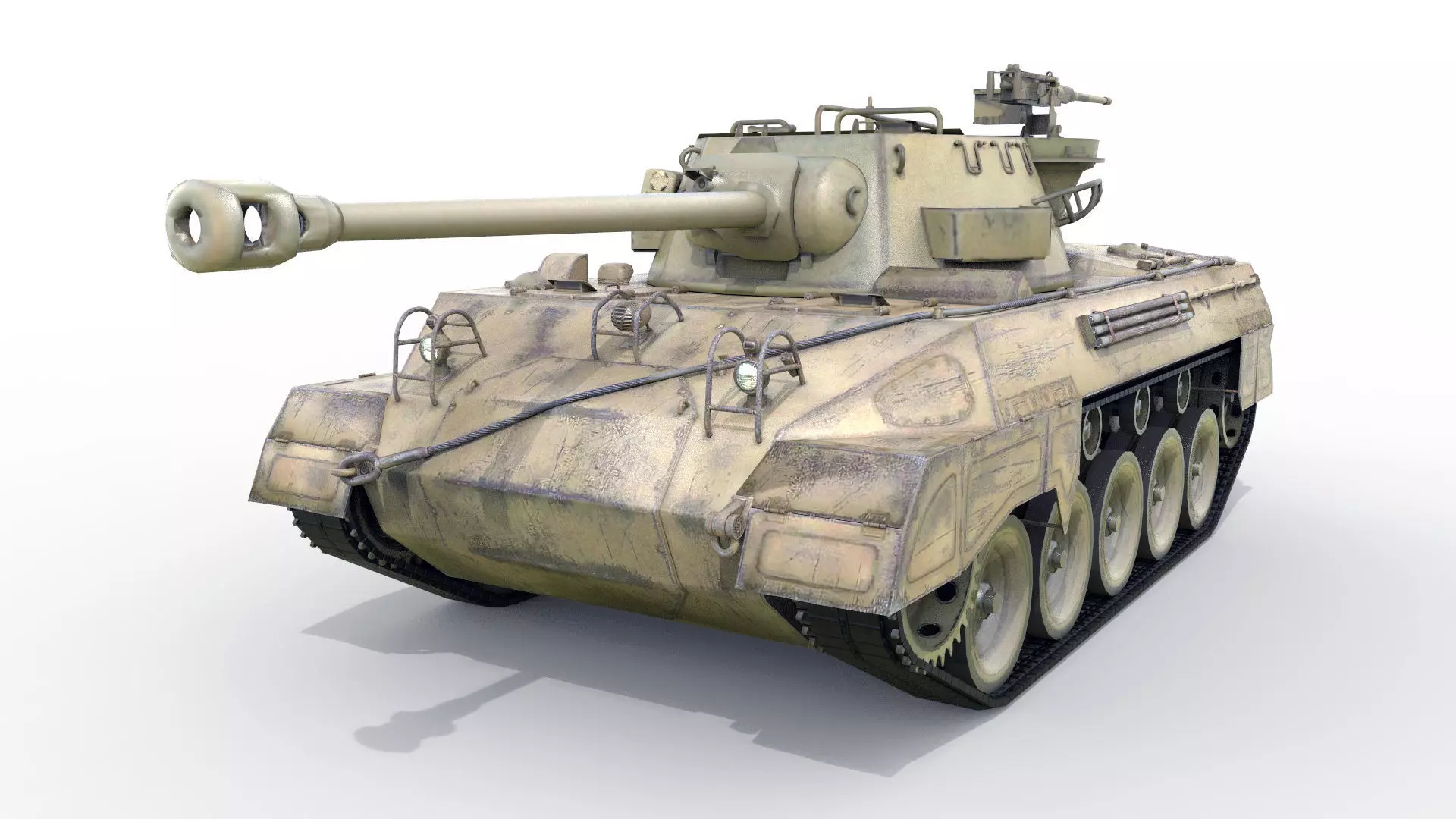 Battle Tank M18 Hellcat Low-poly 3D model_0