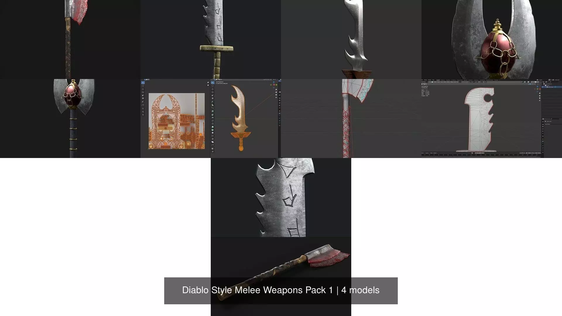 Diablo Style Melee Weapons Pack 1 3D Model Collection_0
