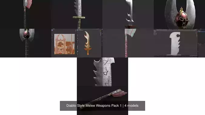 Diablo Style Melee Weapons Pack 1 3D Model Collection