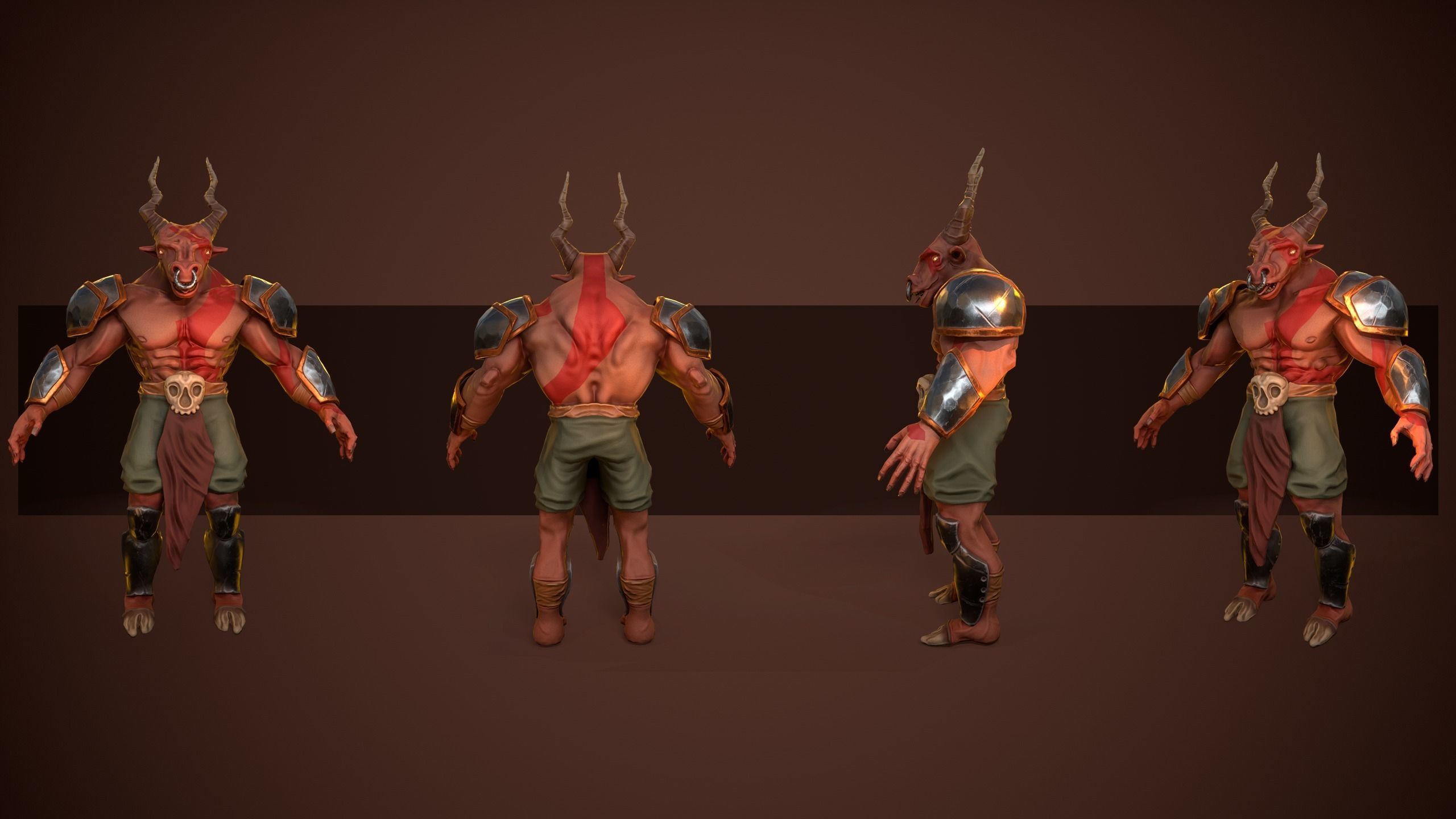 Gameready Lowpoly character Minotaur with rigg and animations Low-poly 3D model_3