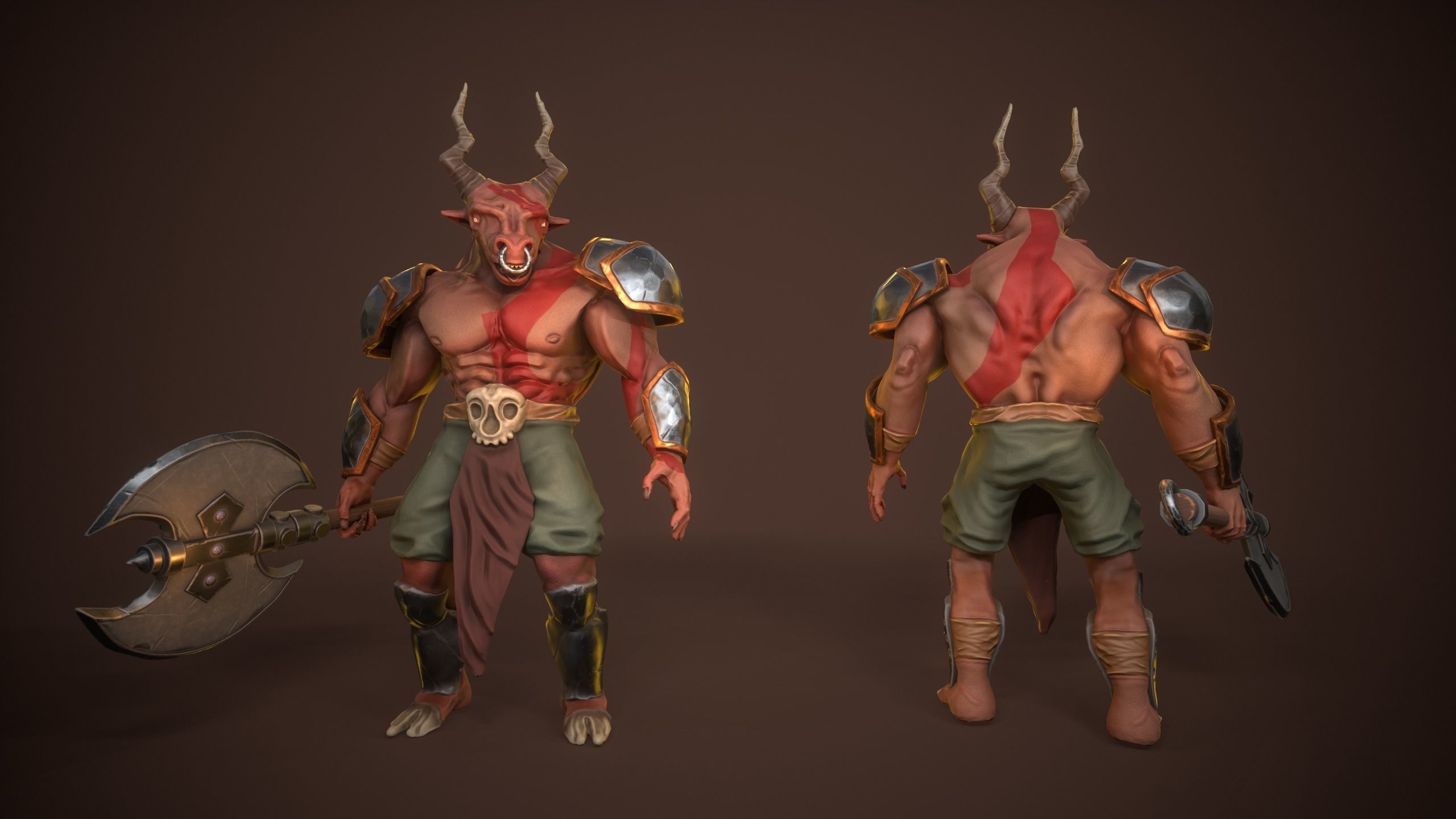 Gameready Lowpoly character Minotaur with rigg and animations Low-poly 3D model_2