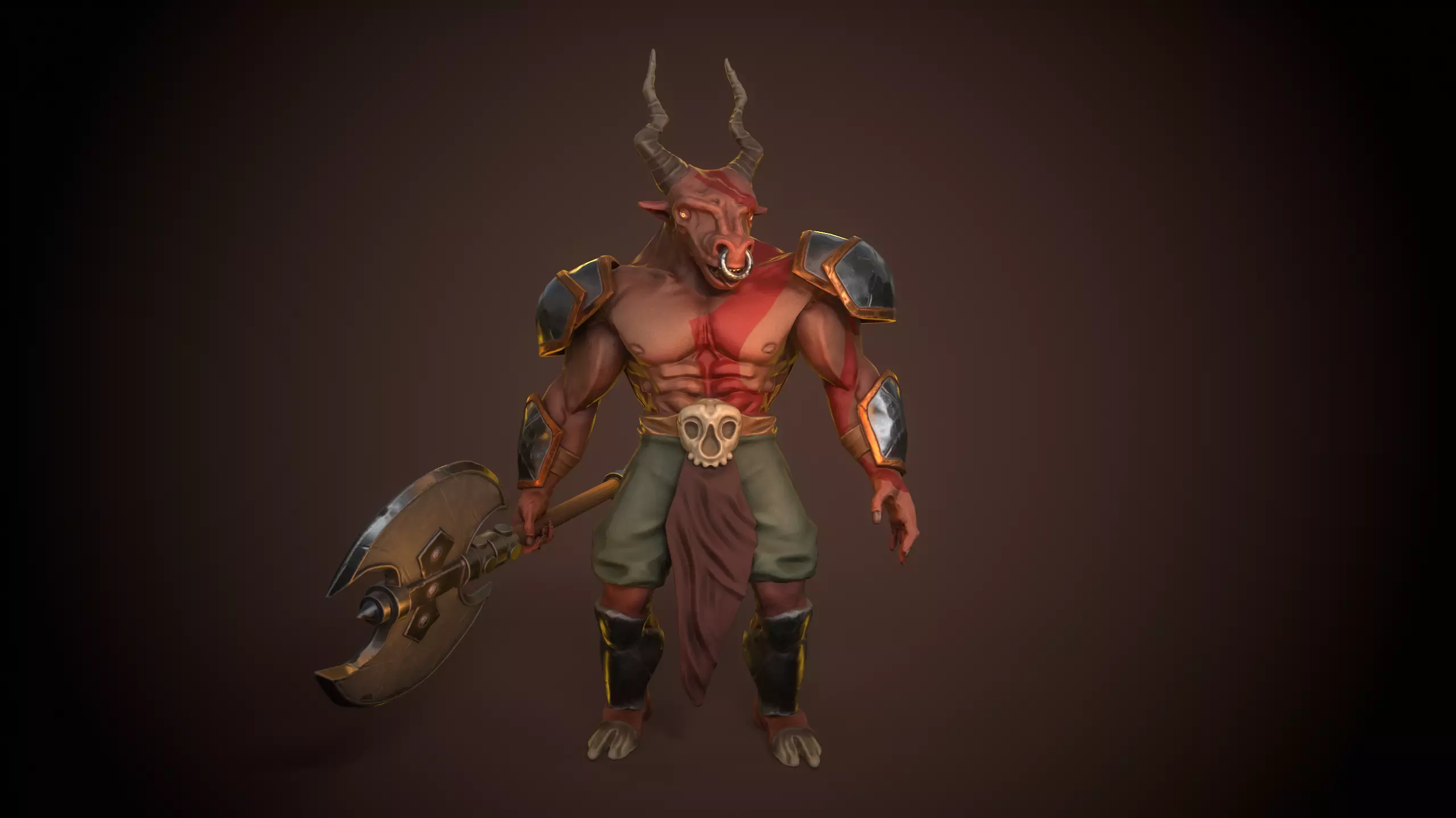 Gameready Lowpoly character Minotaur with rigg and animations Low-poly 3D model_0