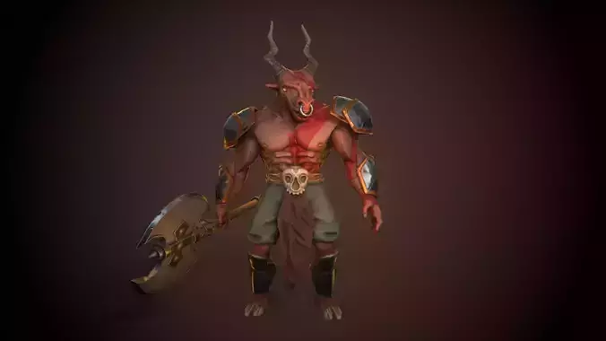Gameready Lowpoly character Minotaur with rigg and animations