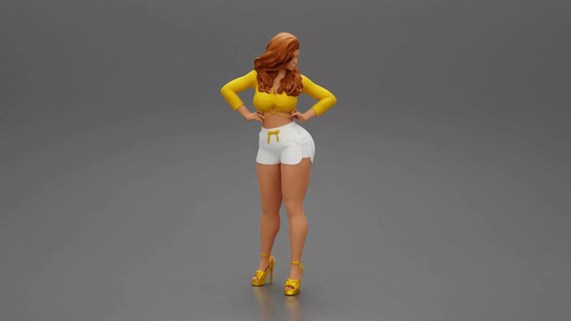 girl in short and heels with long hair posing 3D print model