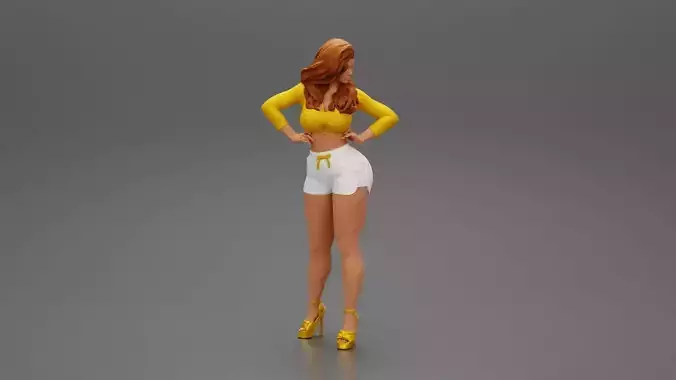 Sexy girl in short and heels with long hair posing 3D print model