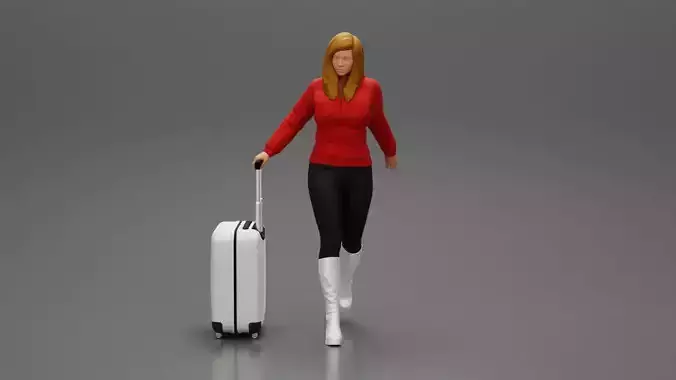 2 Fashion woman in jacket and boots dragging suitcase walking  3D print model