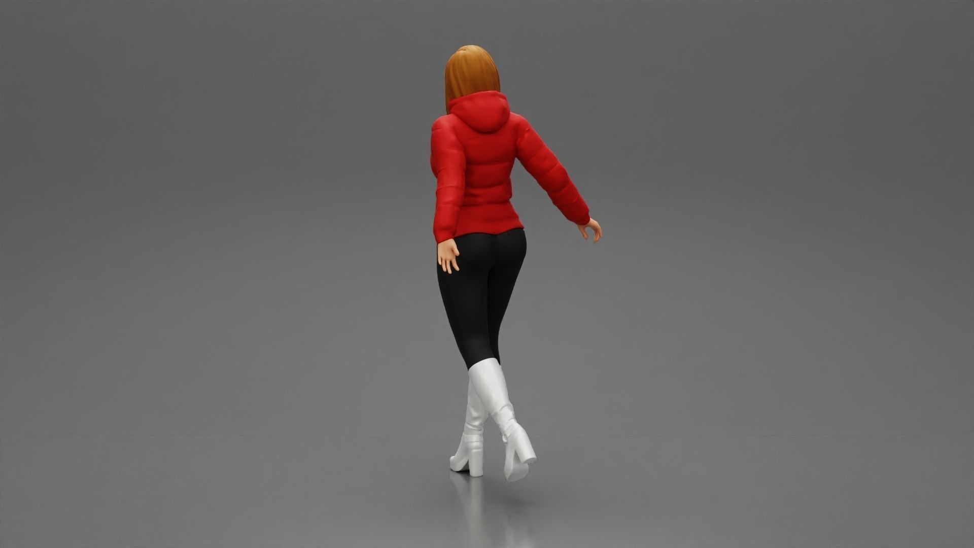 2 Fashion woman in jacket and boots dragging suitcase walking  3D print model_15