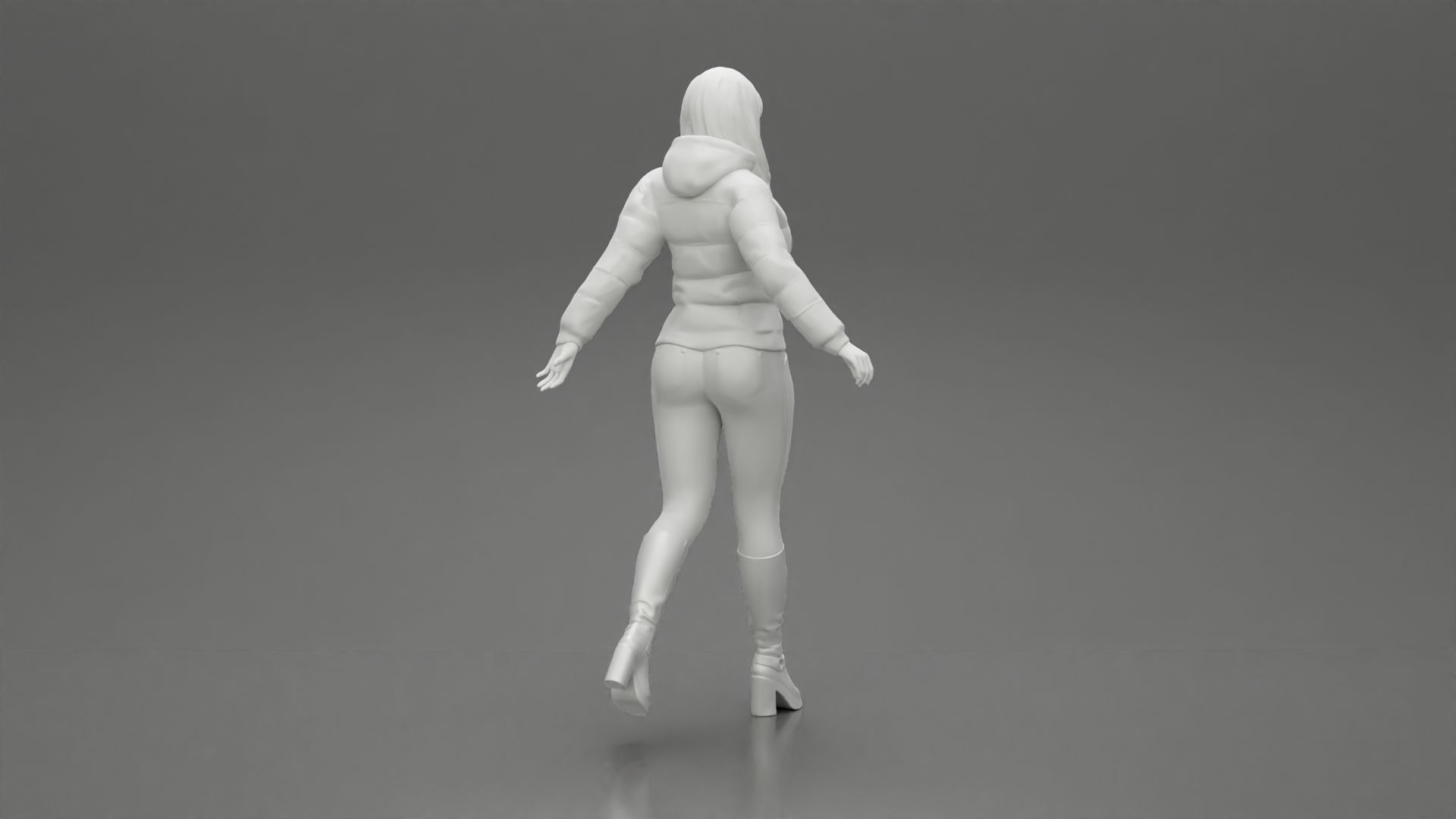 2 Fashion woman in jacket and boots dragging suitcase walking  3D print model_20