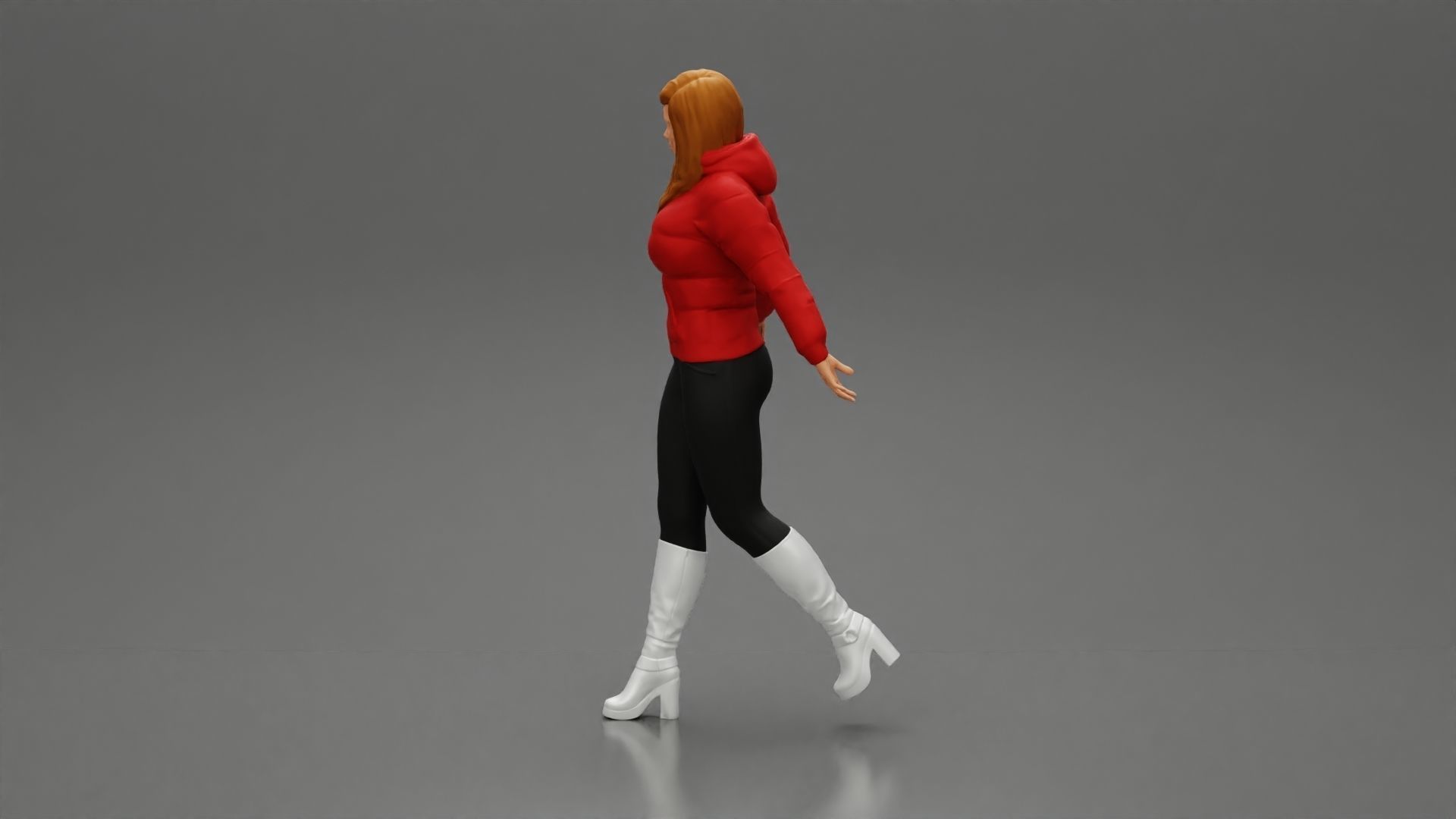 2 Fashion woman in jacket and boots dragging suitcase walking  3D print model_16