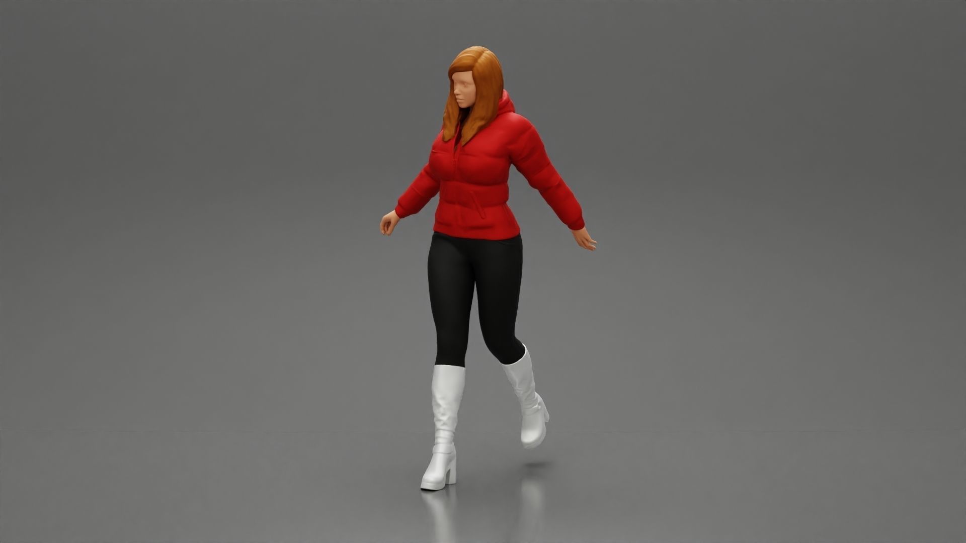 2 Fashion woman in jacket and boots dragging suitcase walking  3D print model_17